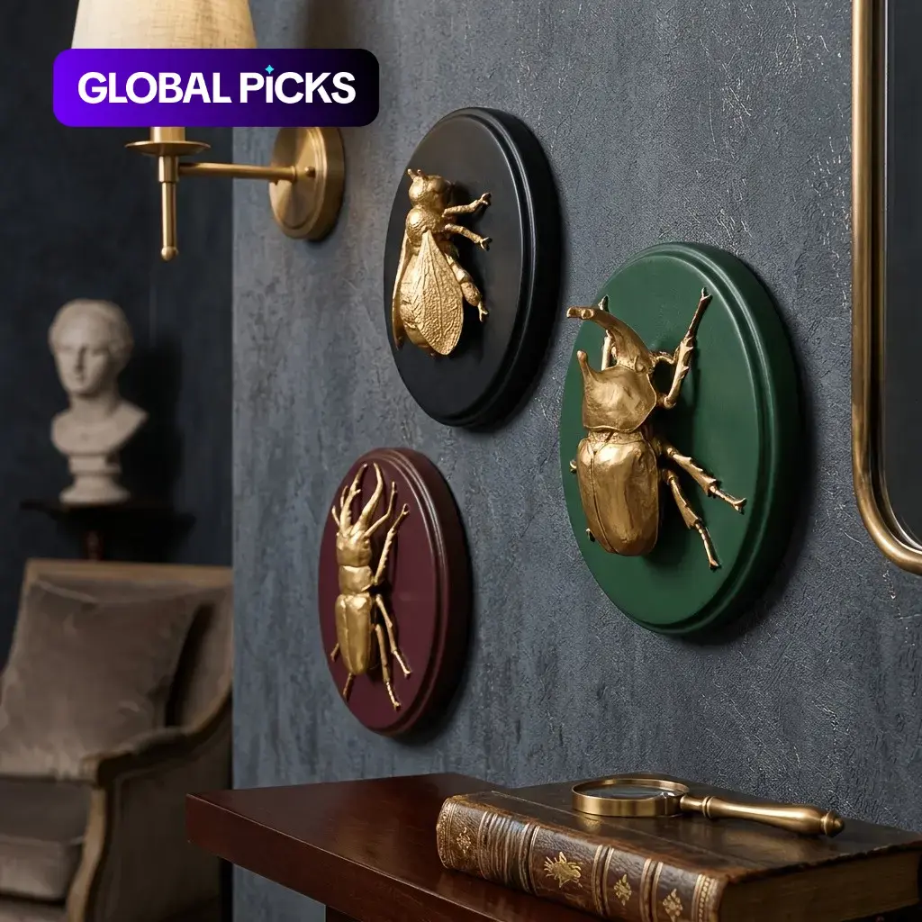 Modern Gold Beetle Wall Mount Set, 3D Golden Insect Home Wall Art Decor, Gothic Natural Inspiration Sculpture, Living Room & Dining Room Accent Ornaments, Wall Decoration