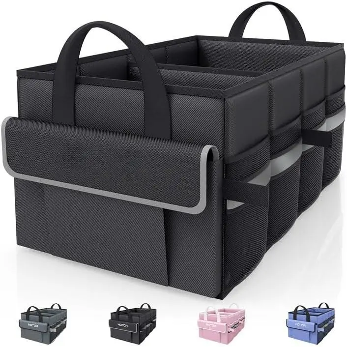 Trunk Organizer -  Organizer with 5 Pockets, Trunk organizer for SUV, Sedan & Van,  Organization with Sturdy Base Panel for  Accessories, Black, 2 Compartments, 21.3"×12.6"×10.6"