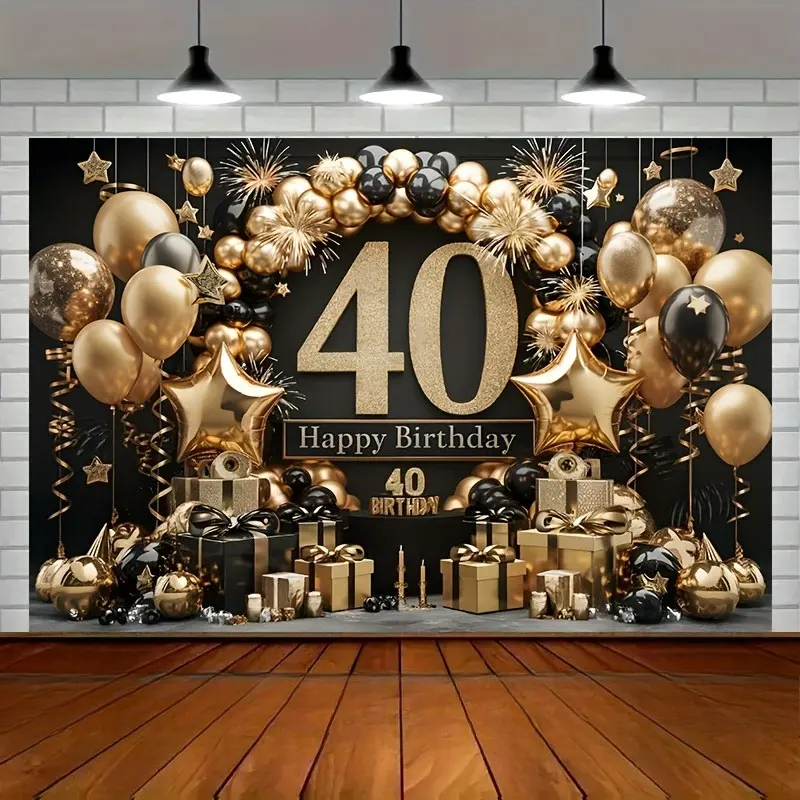 40th Birthday Luxury Print Backdrop - Lightweight Premium Polyester Tapestry Wall Hanging, Photography Background Banner for Event Venue, Photo Booth Decor