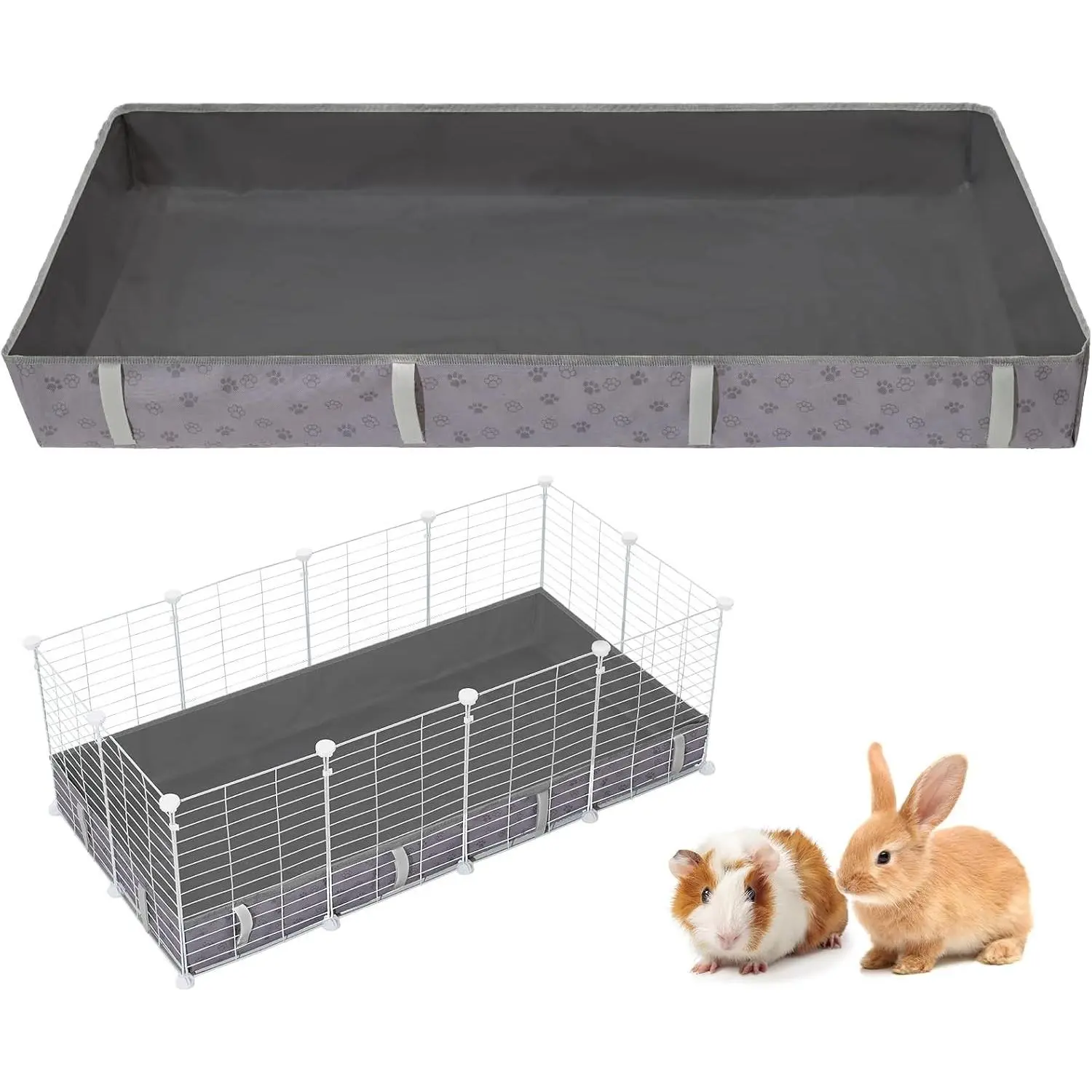 Waterproof Guinea Pig Cage Liner, Washable Tarp Bottom Base, Cage Liners for Small Animals Hamster Chinchilla Hedgehog Ferret Rabbit (Dark Grey-Paw, 24" X 48")