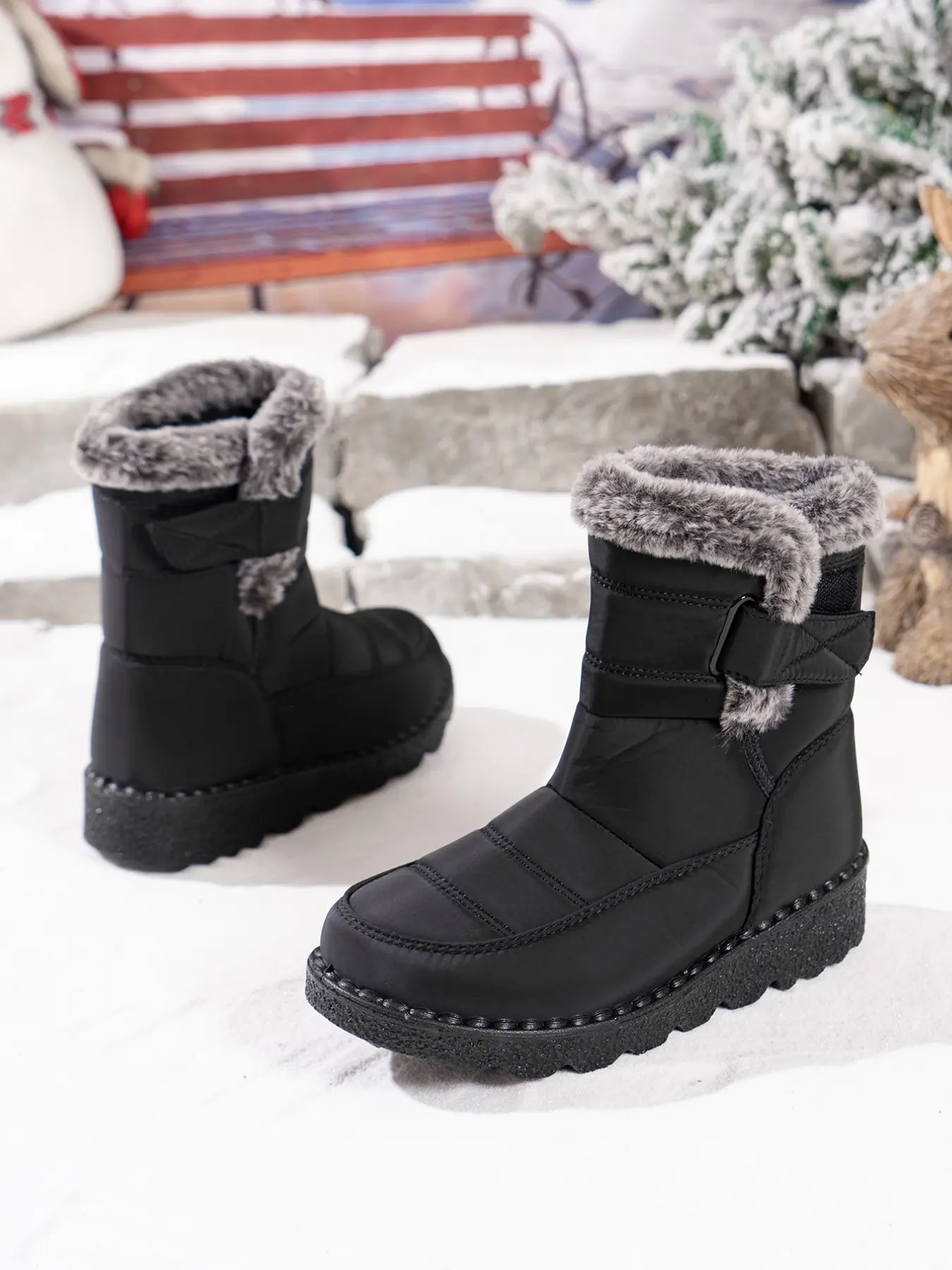 New Fall Winter Faux Fur Lined Waterproof Snow Boots for Women, Lightweight Soft Sole Thickened Mid-Calf Warm Outdoor Shoes