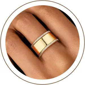 Gold Stackable Rings for Oura Ring Gen 4/Oura Ring Gen 3 Chunky 14K Gold Plated Rings for Women Non Tarnish Cubic Zirconia Twist Thumb Silver Ring Set Gold Band Jewelry for Women Size 6-10