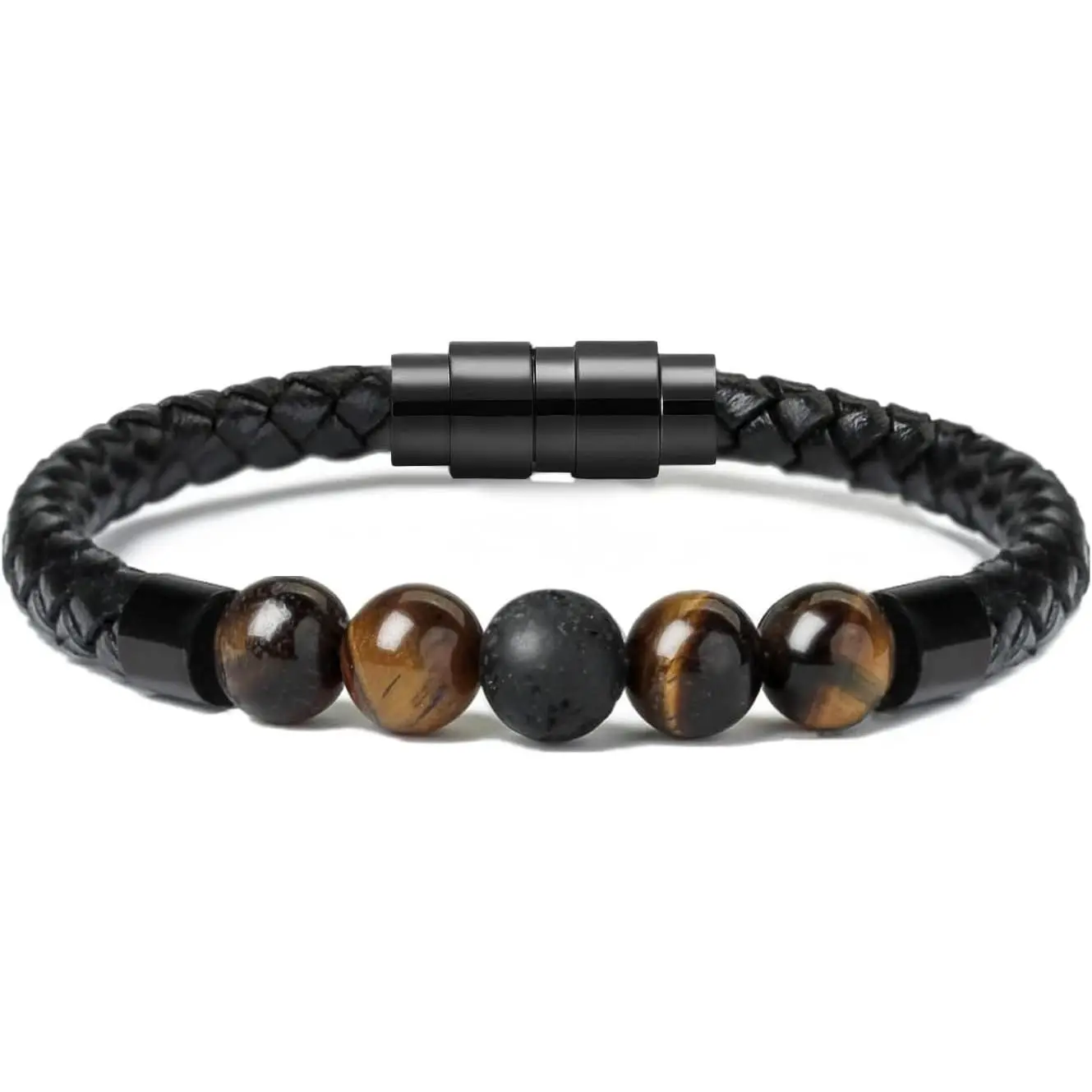 Leather Cremation Memorial Urn Bracelet Lava Stone 316L Stainless Steel Keepsake Bangle for Ashes