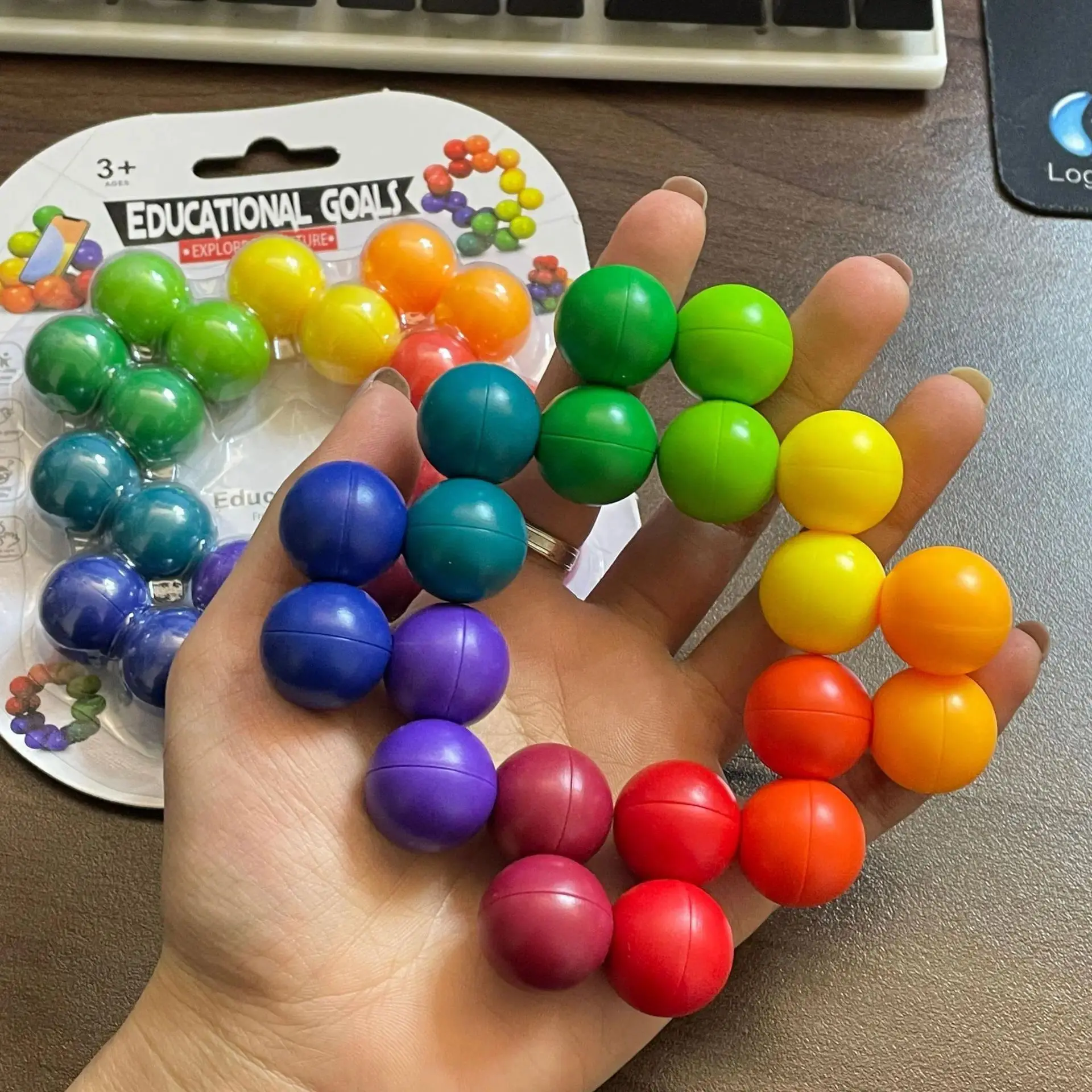 3D Rotating Color Ball Sensory Fidget Toy - Compact Educational Montessori Puzzle, Learning Tool for Children Development, Alleviate Stress & Enhance Focus, Phone Holder Christmas Gift for Neurodivergent Kids