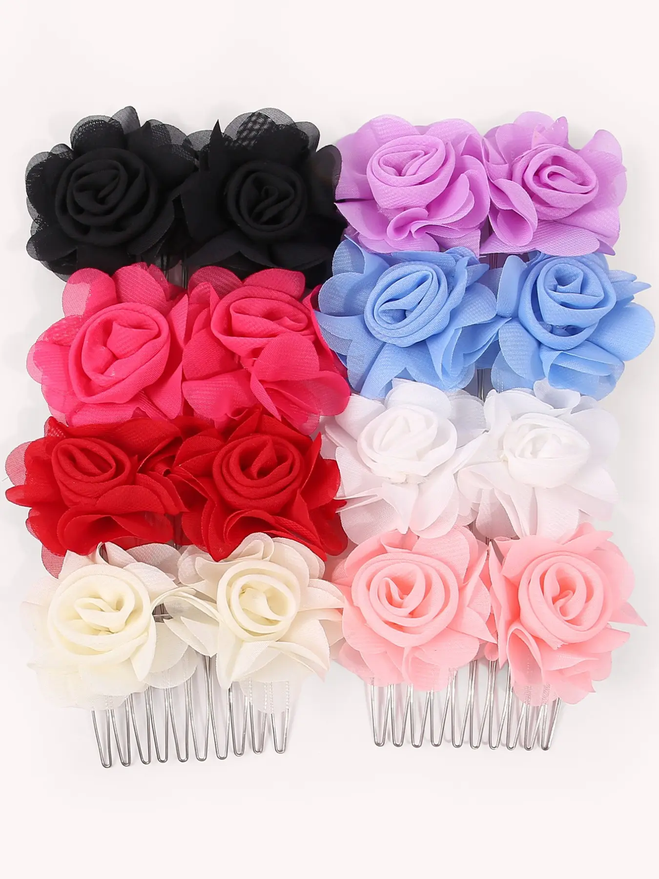 8 Pcs Chiffon Rose Hair Comb Accessories, Elegant Side Ponytail Comb, Perfect for Parties, Daily Wear, Vacations, Wedding Decor, All Seasons
