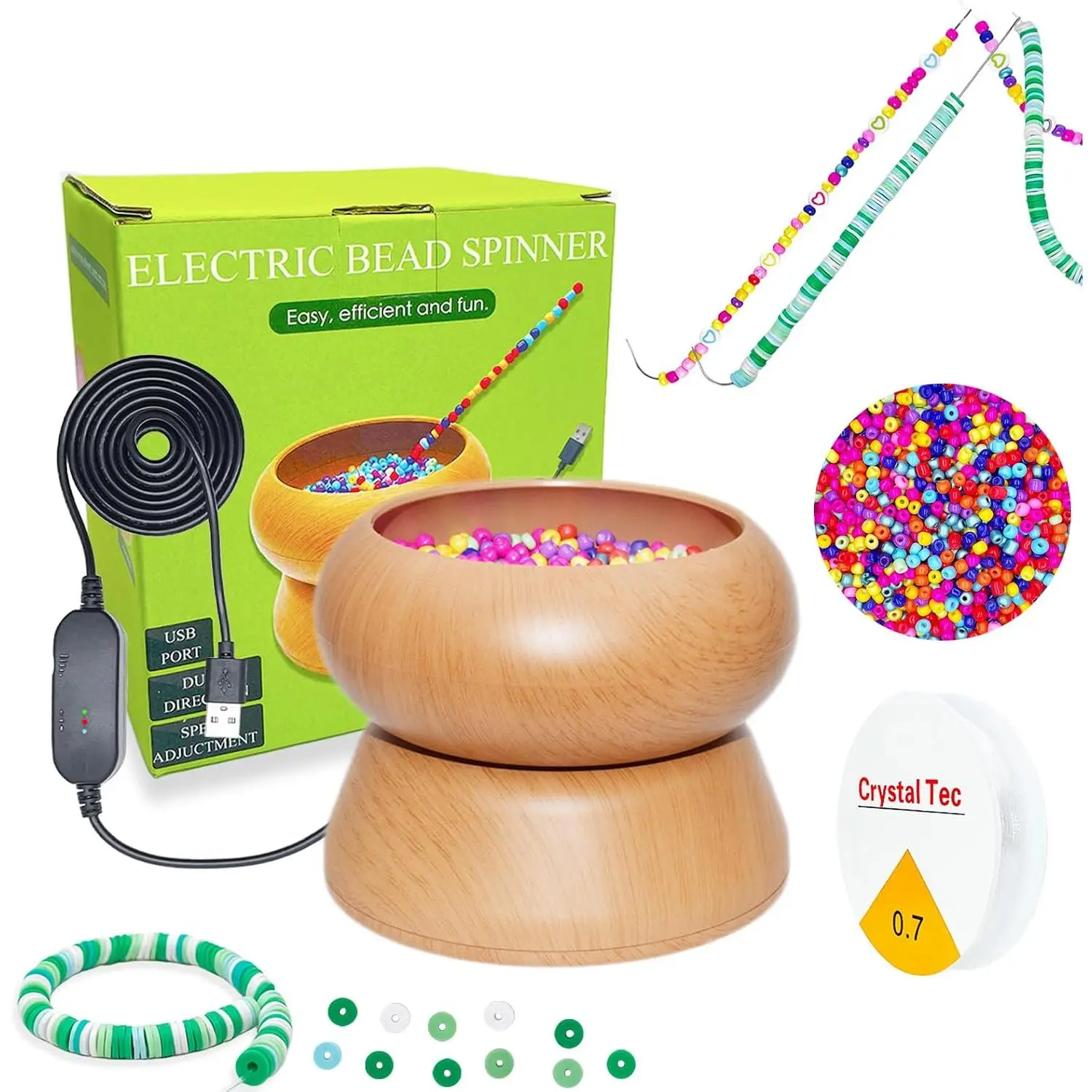 Electric Bead Spinner - Clay Bead Spinner with 2 count Beading  and Seed Beads,  Beads Kit, Bead Spinner for  Making, Electric | Speed Adjustment Beading Tools