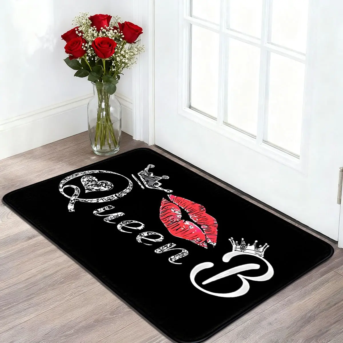 1pc Pure Black Red Lips Queen Crown Doormat, Bold Feminine Entryway Rug for Front Door Entrance, Soft Absorbent & Non-Slip, Vintage Glam Home Decor Gift