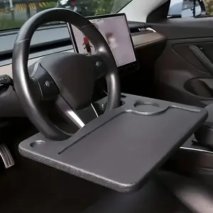 Universal Car Steering Wheel Table, ABS Strong Structure Laptop Holder with Cup Holder, Multifunctional In-Car Food Work Desk for Vehicle Interior Use
