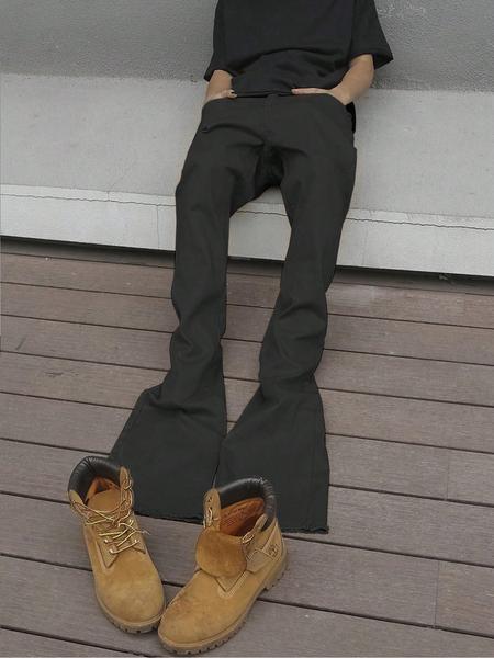 Men's Solid Color Button-Fly Flared Jeans - Slim-Fit & Casual Style, Comfortable with Pockets, Featuring Frayed Cuff Design. Suitable for Daily Wear; Also a Versatile All-Season Bottom for Men (Extended Fit).