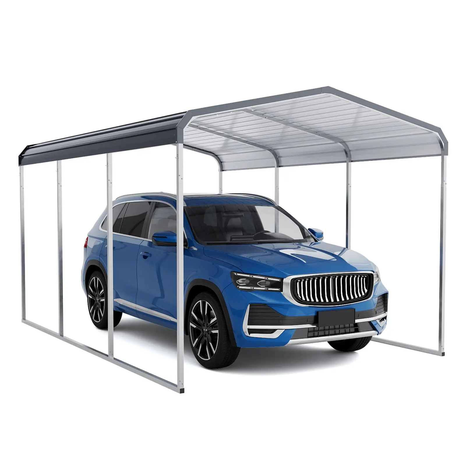 GARVEE10'x15' Heavy Duty Carport with Galvanized Metal Roof & Updated Frame - Metal Garage Canopy for Cars, Boats, Tractors, Grey