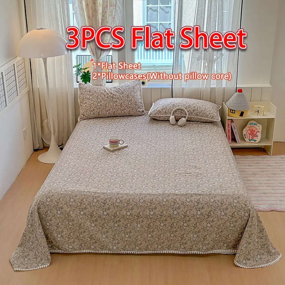 3pc New Double Layer Bed Sheet Set, Breathable Bedding Set, Fringe Trim, Soft Comfortable, Breathable Skin-Friendly, Suitable for All Seasons