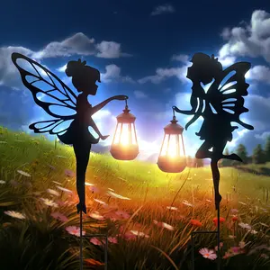 Additions for a Fairy Garden, Fairy Garden Set, Fairy Ornaments, Outdoor Fairy Lighting, Metal Art, Patio Lamp for Outdoor Use, Floor Plug, Elf Flower Fairy Ornament, Garden Stake, Outdoor Decor, 2 Units, IP44