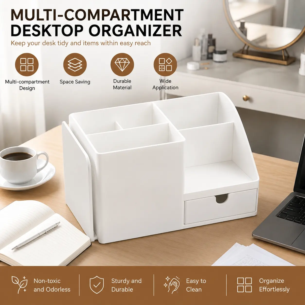 Multifunctional Desktop Storage Box, Drawer-Style Pen Holder & Stationery Organizer, Desk Storage Case for Students and Office Use, Cosmetic and Skincare Storage Box, Large-Capacity Desktop Container