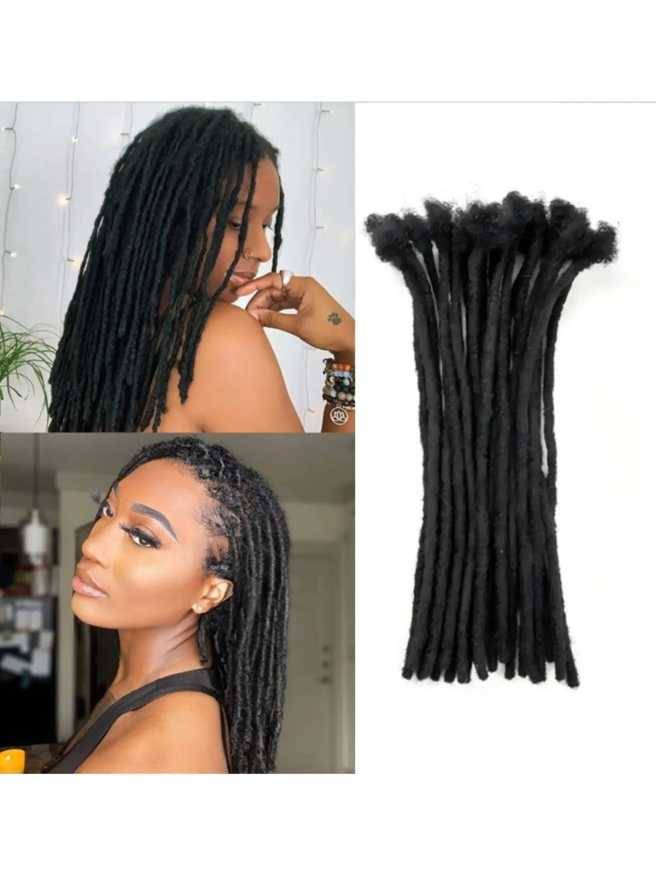 Natural Black Human Hair Loc Extensions 4–16 Inch Handmade Dreadlock Extensions 0.6cm Width 10–90 Strands Real Human Hair Locs for Women Men Kids Can Be Dyed Bleached