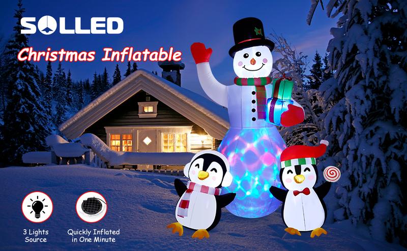 Christmas Inflatables Outdoor Decorations, 8 FT Inflatable Snowman with Penguins, Blow Up Xmas Decorations Clearance Indoor Outdoor Yard Patio Lawn Decor with LED Christmas Lights