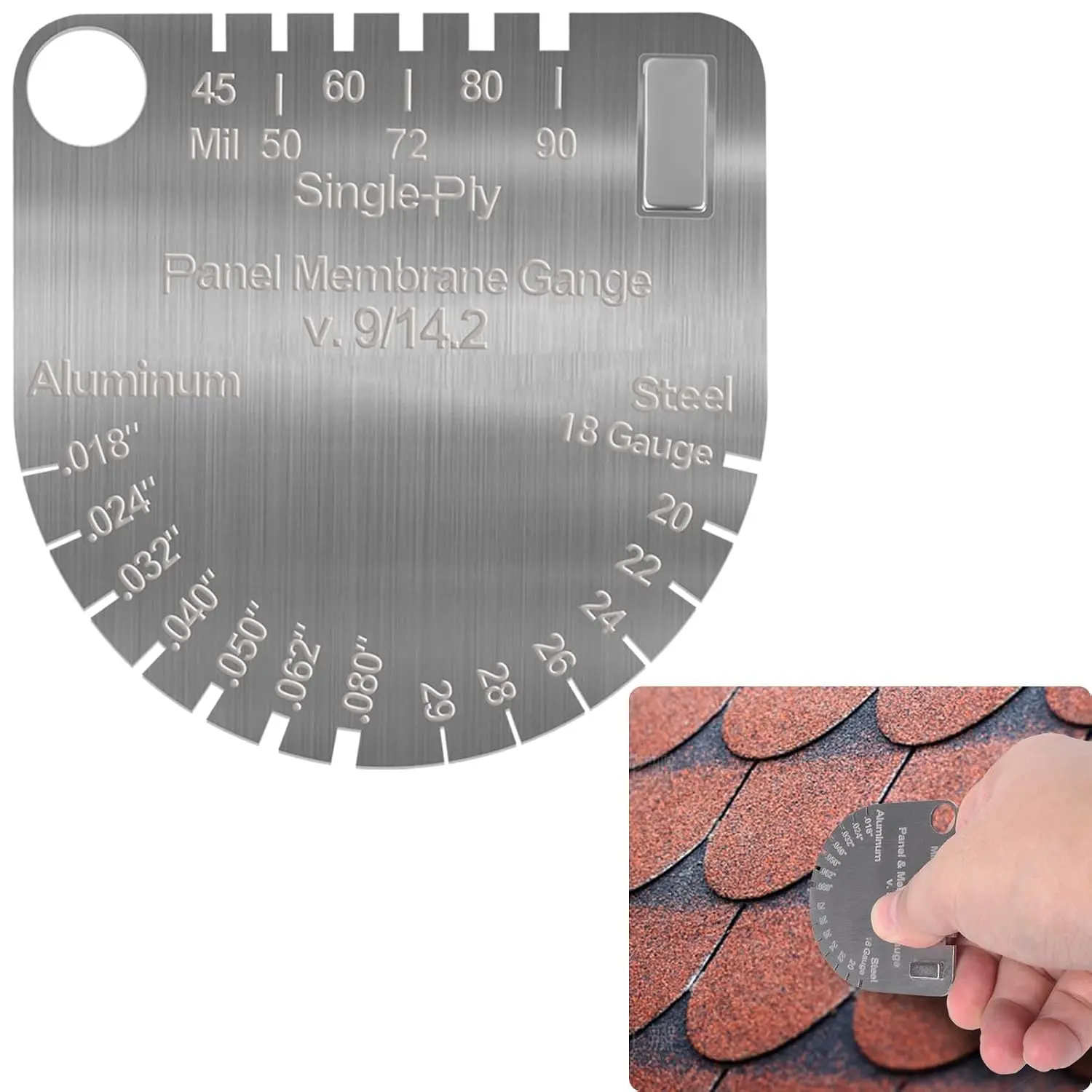Upgraded Panel & Membrane Gauge Shingle - Stainless Steel Thickness Caliper for Metal Roofing, Shingles, Single/-Ply Membranes | Replaces Shingle Gauge, Accurate Roof Inspection Measurement Tool