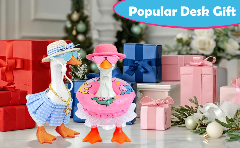 Desk Goose Outfits 7 Inches, 16PCS Mini Desk Goose Clothes with Hats, Sunglasses, Bikini,Swimming Ring, Dresses for Magnetic Porch Goose Key Holder Decor & Office Gifts