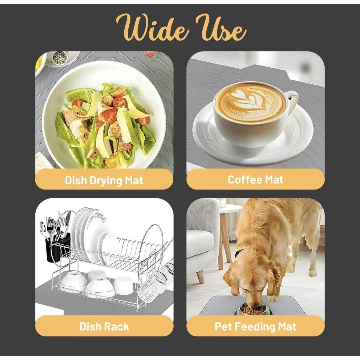 Extra-Large Silicone Dish Drying Mat with Integrated Drain Lip Easy-to-Clean Heat-Resistant Kitchen Counter Drainer Pad for Efficient Drying