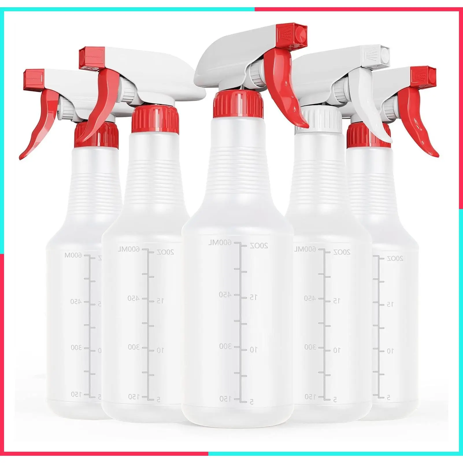 5 Pack 24 Oz HDPE Plastic Spray Bottles with Measurement Marks and Adjustable Nozzle (Mist & Stream), Leak-Proof & Clog-Resistant for Cleaning Solution, Household, Commercial & Industrial Use
