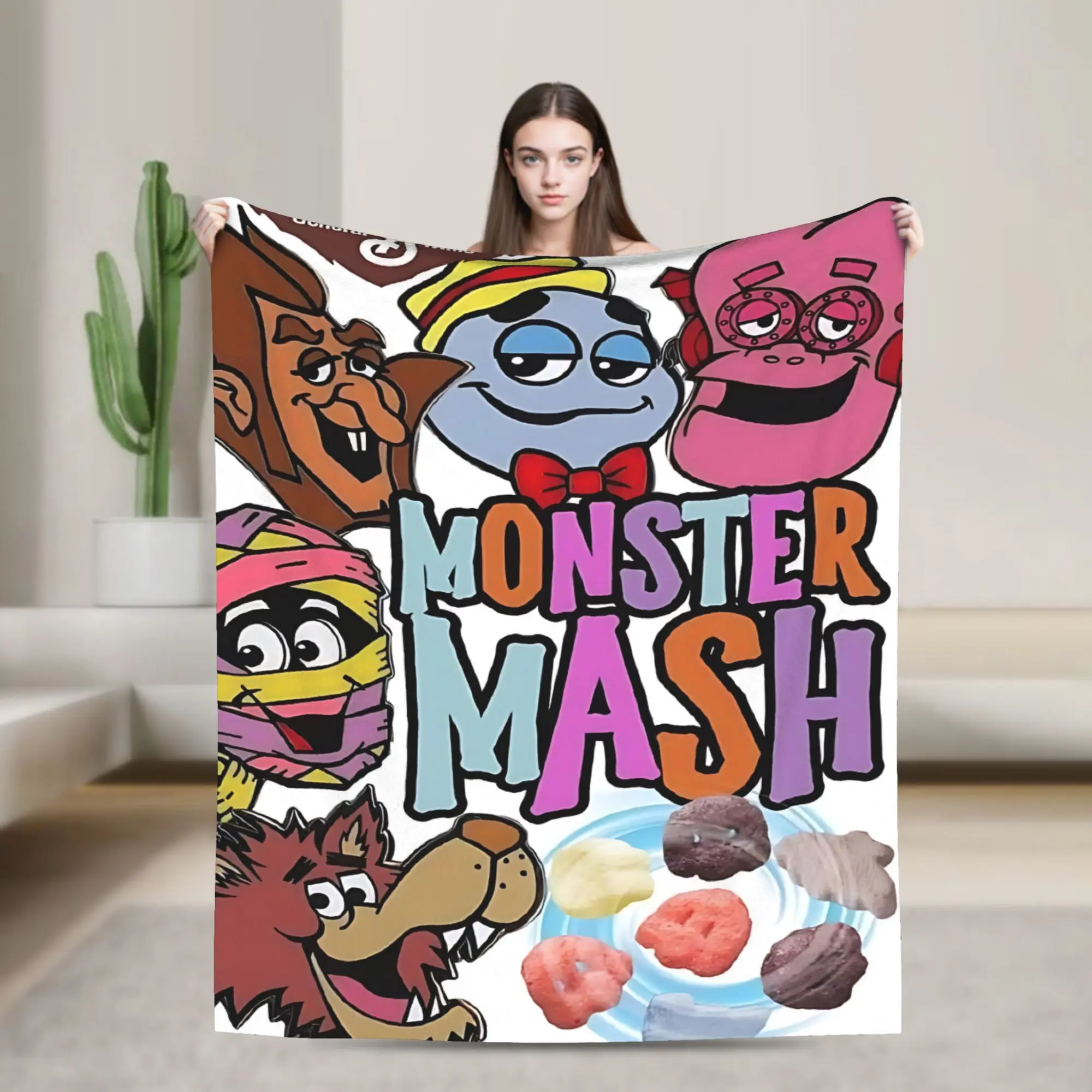 Monster Mash Classic Monster Cereal Cartoon Flannel Throw Blanket Franken Berry Boo Berry Count Chocula Warm Blanket Gift Retro Monster Fans All Ages