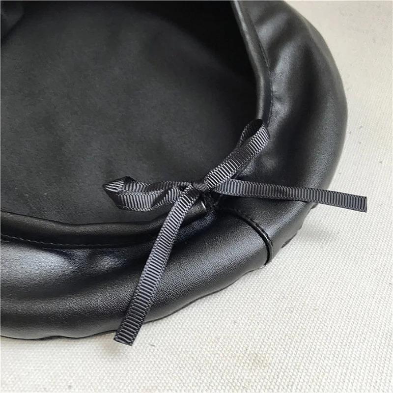 Fashion Autumn Winter Beret Beanie Hat Women Plain Beret Hats Solid Color Elegant Men Women Artist Caps PU Leather Painters Caps