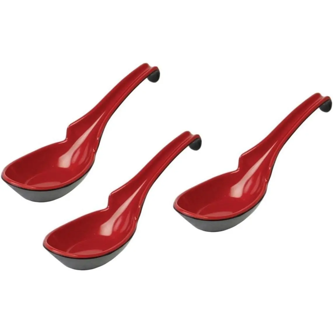 JapanBargain 2397, Pack of 3 Japanese Soup Spoons Asian Soup Spoons Chinese Soup Spoons Rice Spoons Pho Spoons Ramen Soup Spoons Wonton Soup Spoons, Black and Red, Notch and Hook Style