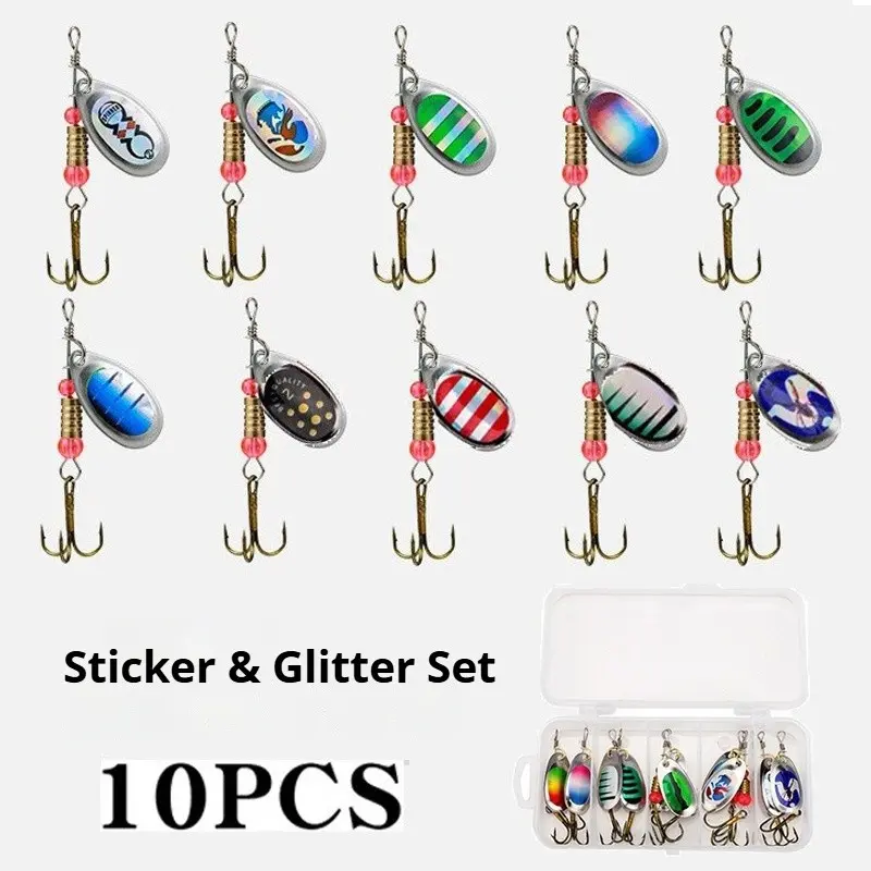 11Pcs Spinner Lure Set, Inline Spinnerbaits, Metal Rotating Sequins Kit for Bass, Trout, Perch, Freshwater & Saltwater Fishing, Top Water Lures