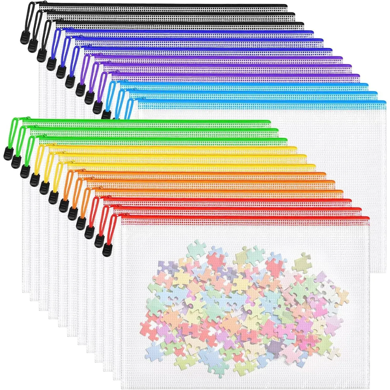 24pcs Mesh Zipper Pouch Bags, A4 Letter Size 8 Colors Plastic Zipper Bags for Organizing Storage, Clear Pouches with Zipper, Waterproof Mesh Bags for School Supplies, Home Organize, Travel Storage