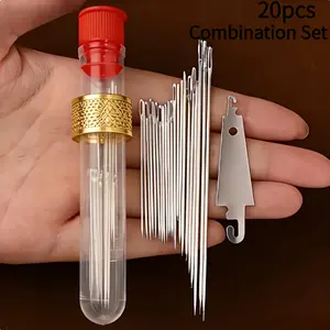 20 Pieces Sewing Kit Includes Thimble Needle Threader Big Eye Hand Sewing Steel Needles Traditional Large Eye Needles For Elderly Home Use For Hand Sewing Clothes Quilting Embroidery Random Red Or Blue Needle Tube