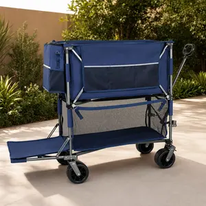 ARCH 55" Heavy Duty Double-Decker Collapsible Folding Wagon Cart, 560LBS Capacity, All-Terrain Wheels with Brakes, Removable 600D Oxford Fabric Bin, Steel Frame, for Camping, Gardening, Dark Blue/Black/Purple