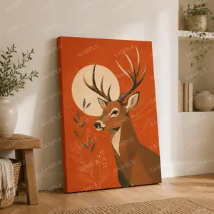 Boho Deer Canvas Wall Art, Minimalist Woodland Animal Poster Print, Rustic Living Room Bedroom Entryway Office Decor, Nature Aesthetic Decorative Poster, Unframed Canvas Poster or Framed Canvas Wrap