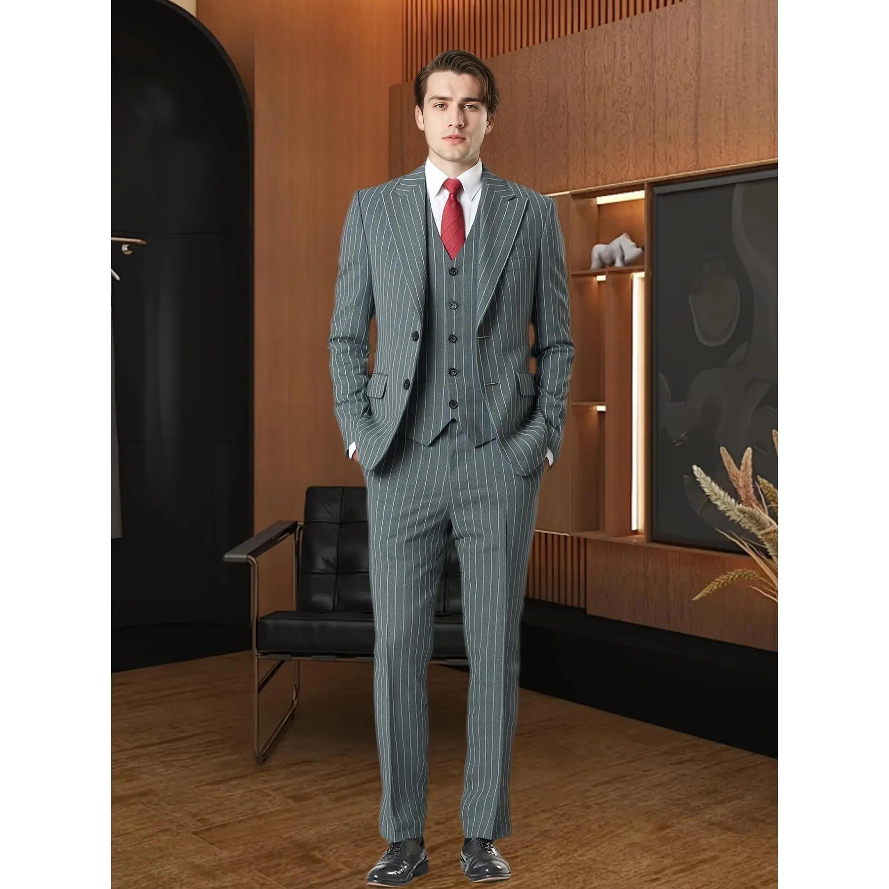 Vintage British‑Style Striped 4‑Piece Suit | All‑‑Occasion Formal Outfit With a Co‑Ordinated Shirt |all-season wear