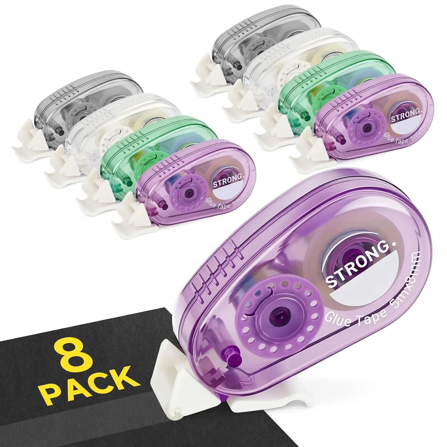 8Pack Double Sided Glue Tape Roller for Scrapbook Supplies, Glue Tape Roller for Scrapbooking Journaling Art School Office Supplies,  Wrap, 0.32IN x 1574.8IN