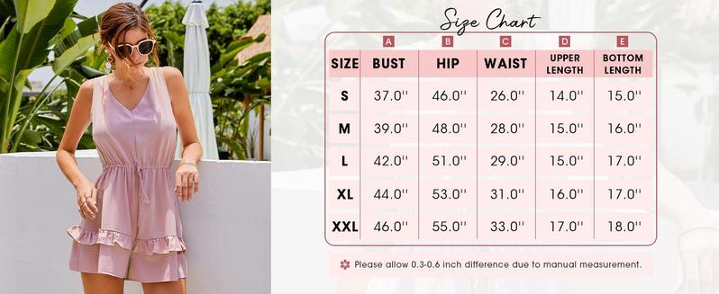 FMEYOA Womens V Neck Beach Tank Rompers Flowy Ruffle Layered Shorts Jumpsuit High Waist