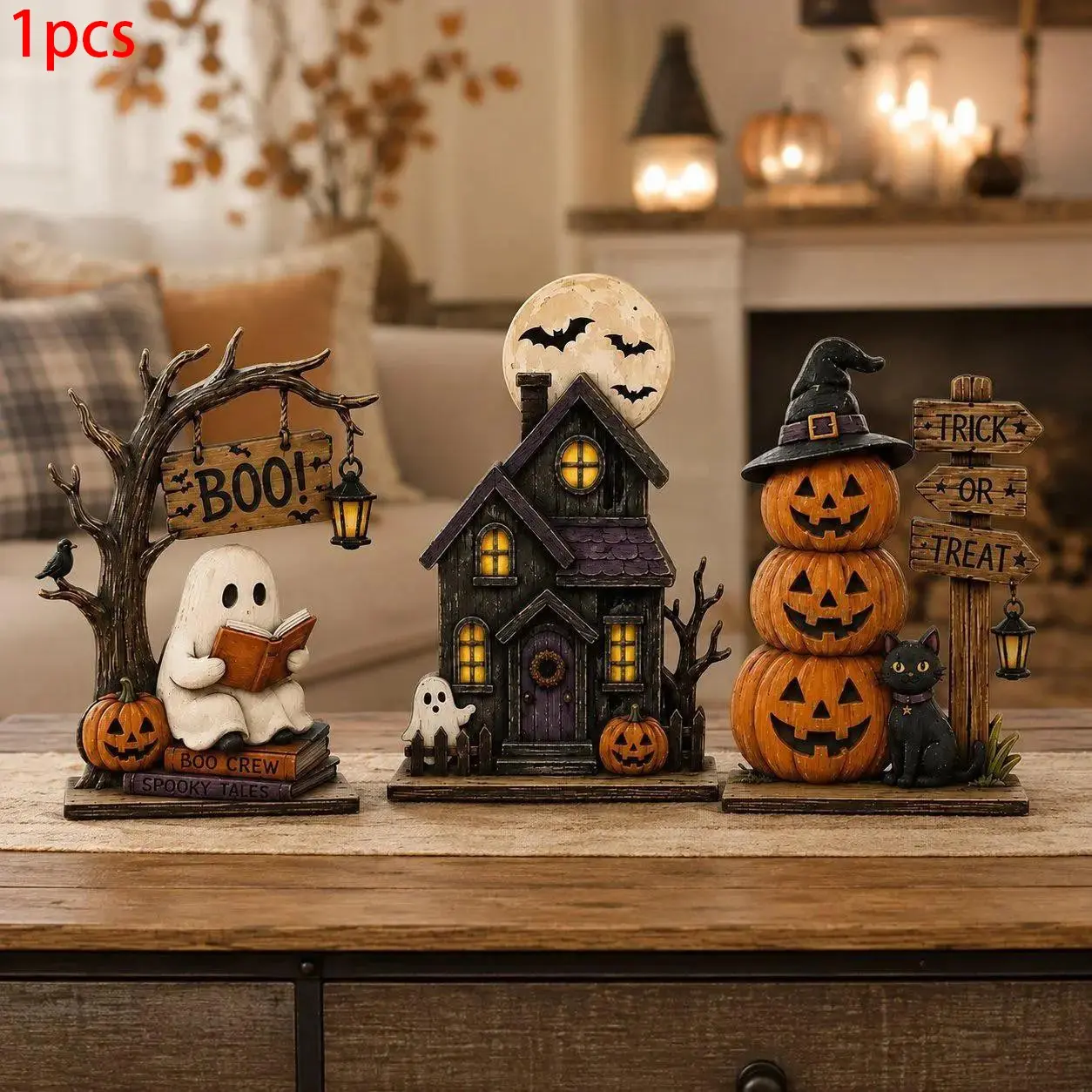 Halloween Layered Tray Decor Set, Ghost and Pumpkin Wooden Shelf Decor, Horror House Desk Decor, Rustic Fall Home Decor, Halloween Centerpiece, Cute Ghost Gift