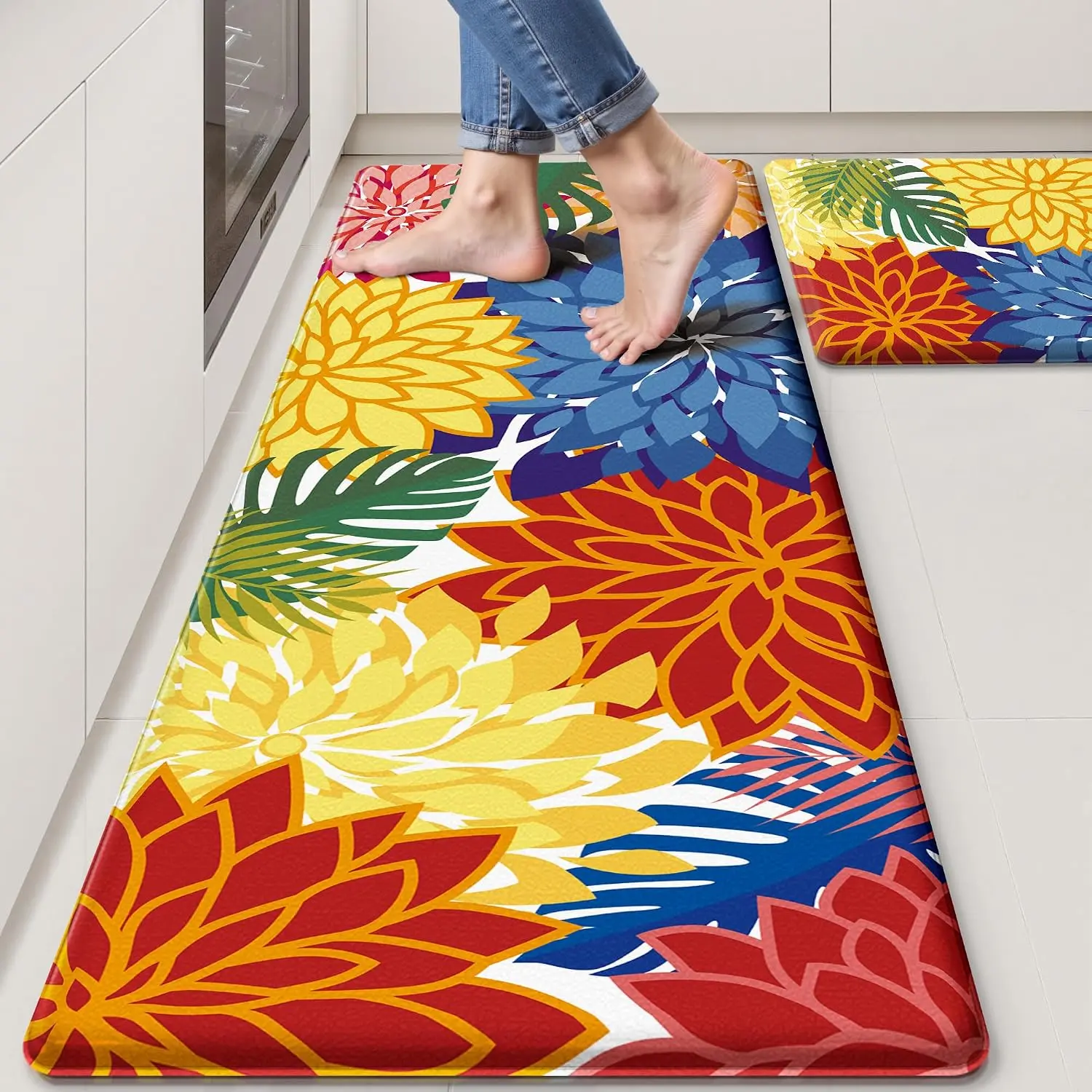 Kitchen Mats for Floor 3PCS Cushioned Anti Fatigue Kitchen Mats Waterproof Non Slip Kitchen Mat Rug Set Comfort Foam Standing Mat for Sink, Laundry, Office,16" x 24" + 20" x 31"+ 17" x 47", Colorful
