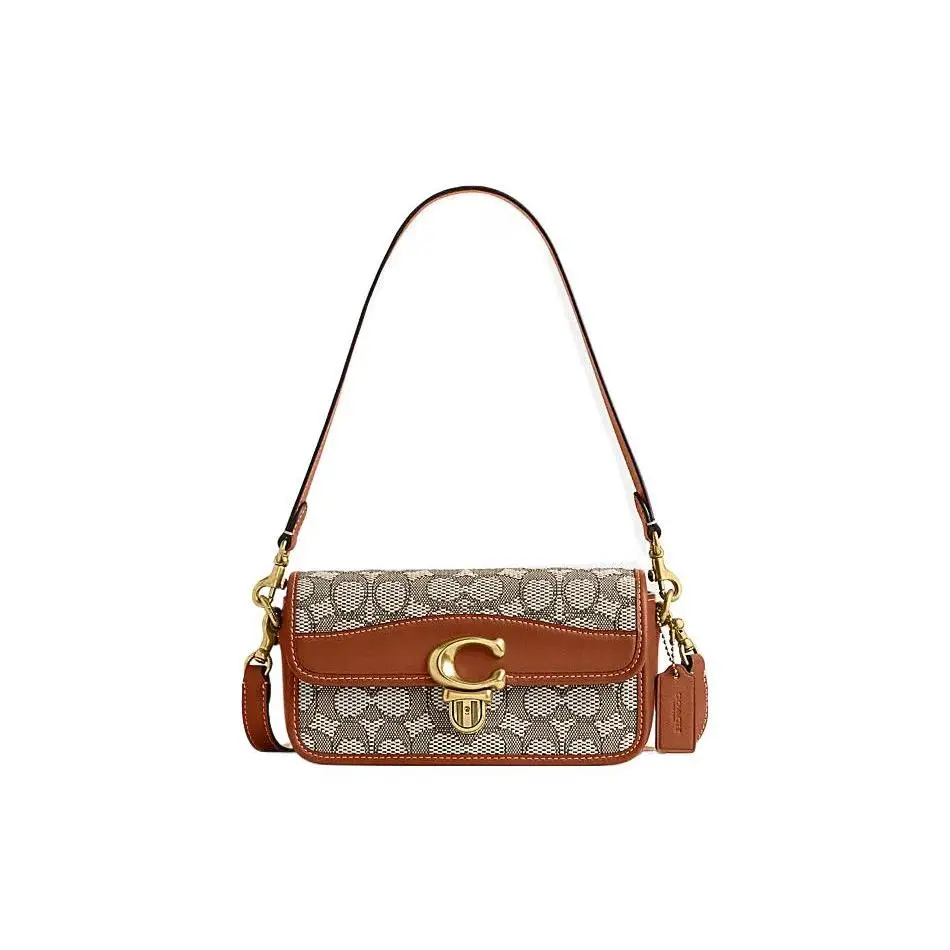 Coach Studio 20 Loafers for Women – Gold Logo, Classic Monogram, Leather and Fabric, Baguette Style Handbag Verifiable, with credentials and supporting global authentication
