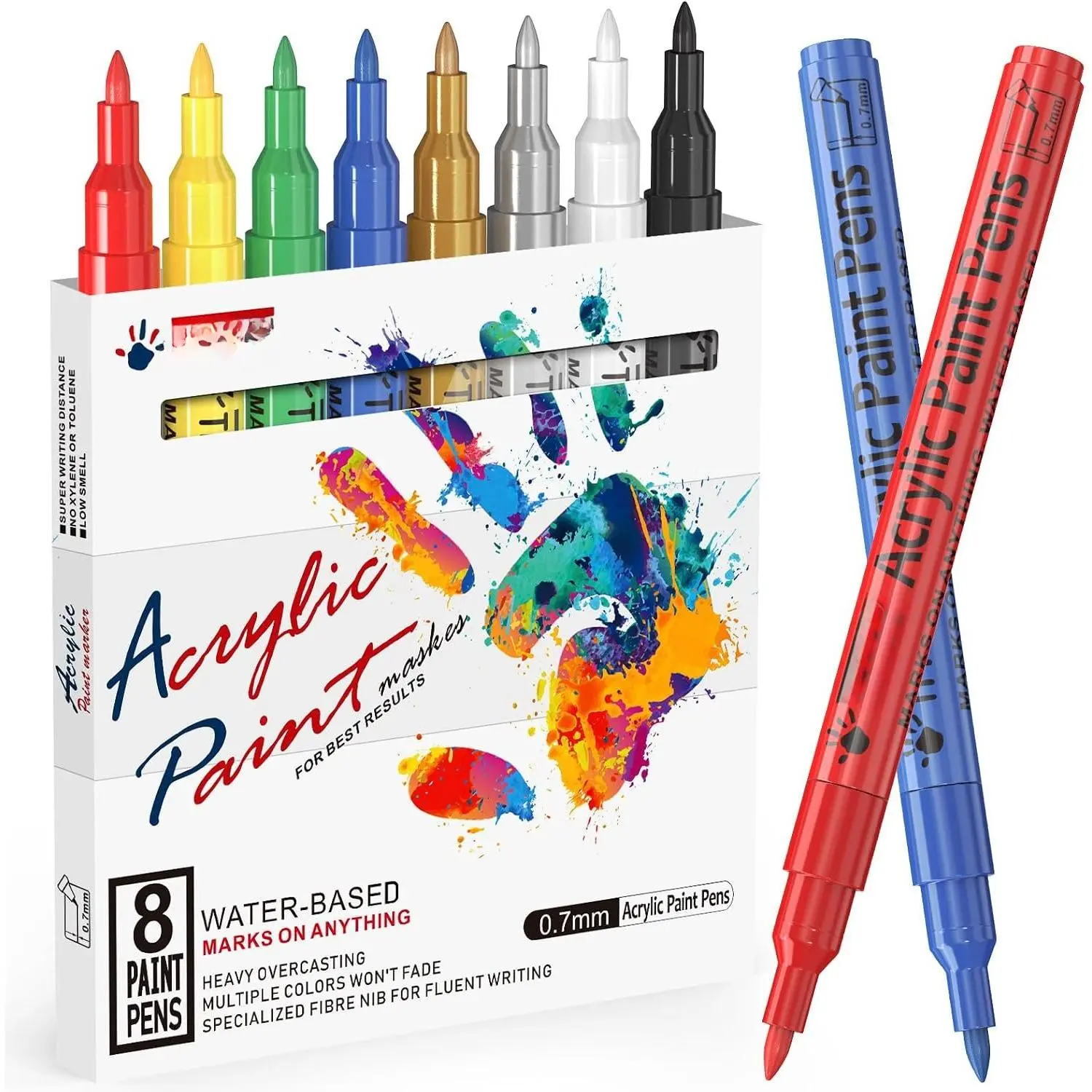8-Color Water-Based Permanent Markers, 0.7mm Extra Fine Tip, Quick Dry, Fade Resist Office Stationery for Rock, Plastic, Metal