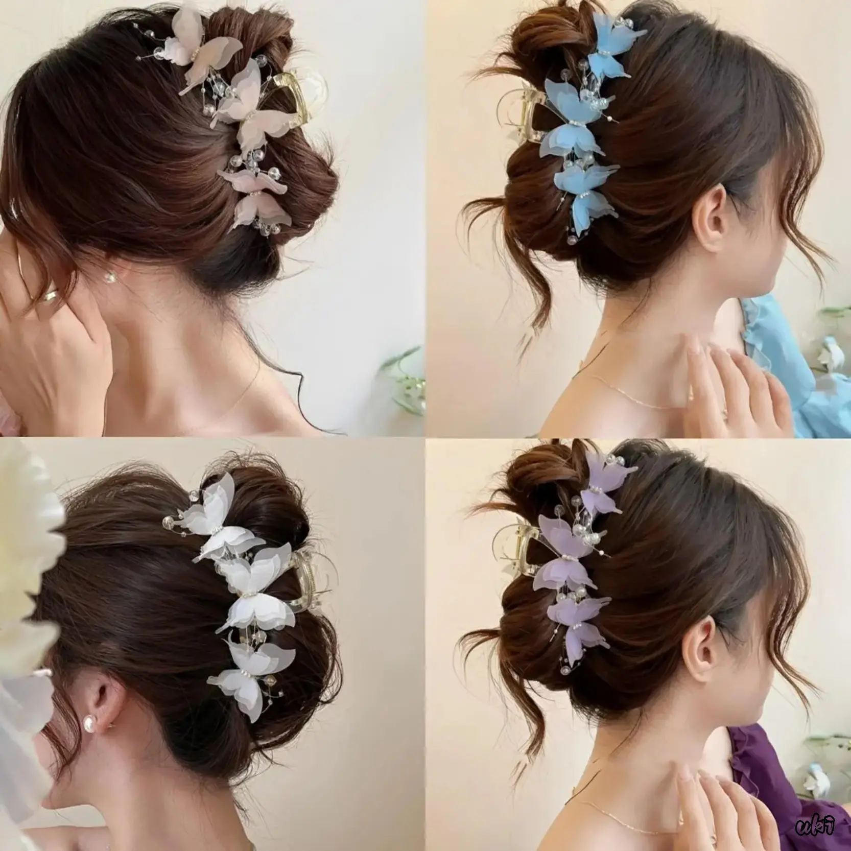 4 PCS Elegant Dynamic Butterfly Shark Claw Clip Set For Women, Large Updo Fixing Hair Accessory, All-Match Delicate Headwear Ideal For Daily Casual Outfits Parties Ceremonies And Wedding Styling