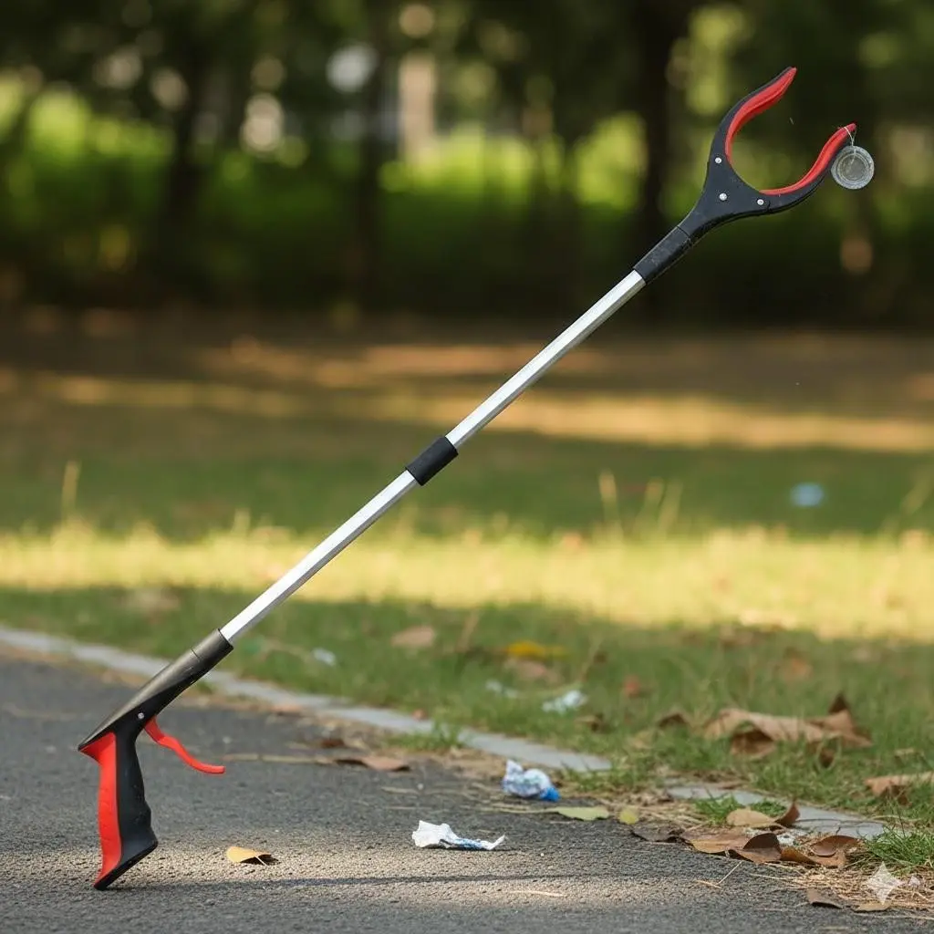 Heavy Duty Slip-Resistant Grabber, 32 Inch Foldable Reacher Tool with Adjustable Jaw, Aluminum Alloy Anti-rust Design for Garden Cleaning, Kitchen Bathroom High Reach Aid
