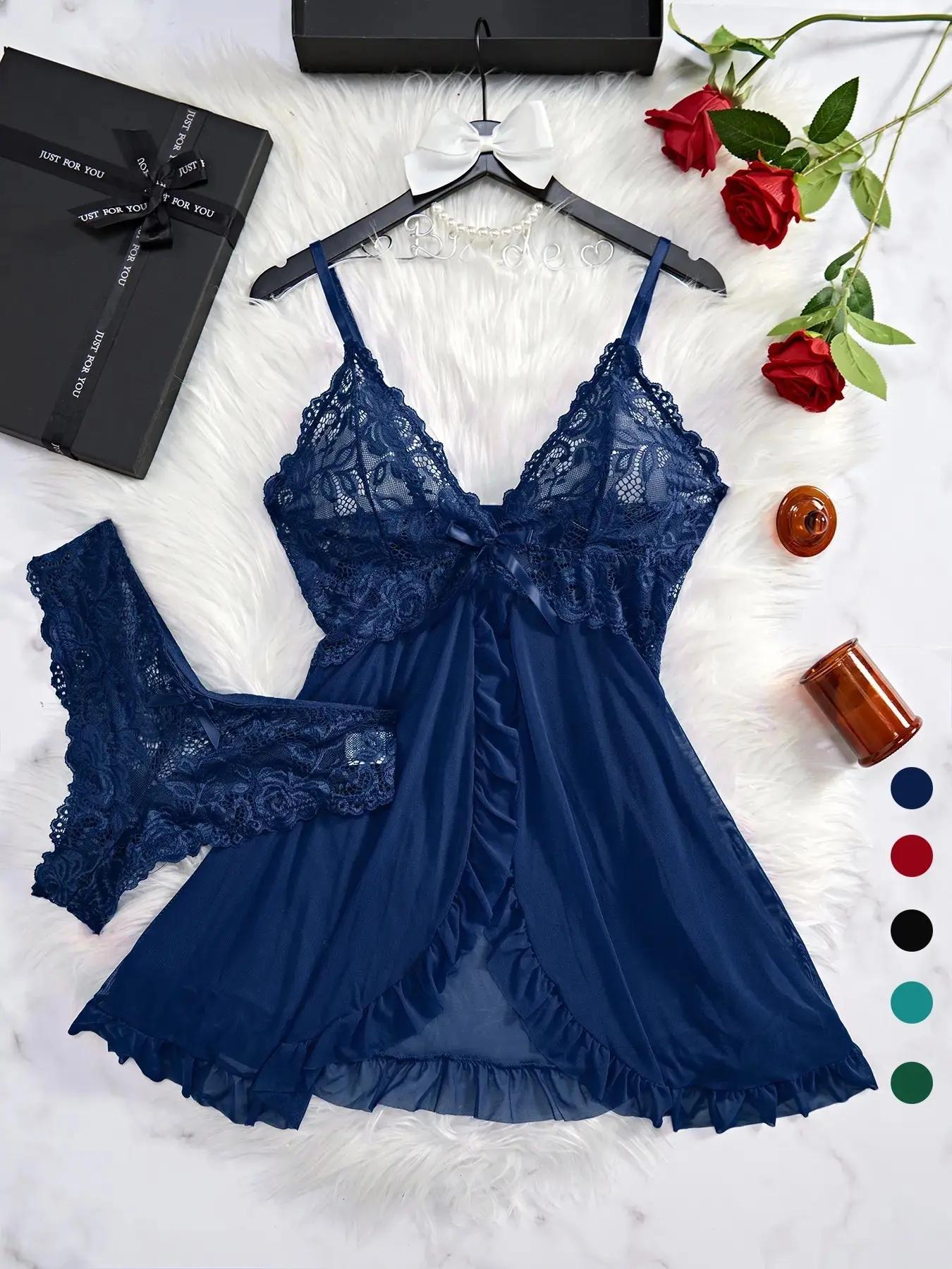 Romantic Valentine's Day Gift Women's Casual Elegant Sleepwear Set, 2 Piece Ruffled Hem, Lightweight Fabric, Loose Fit, Sleeveless, All Seasons