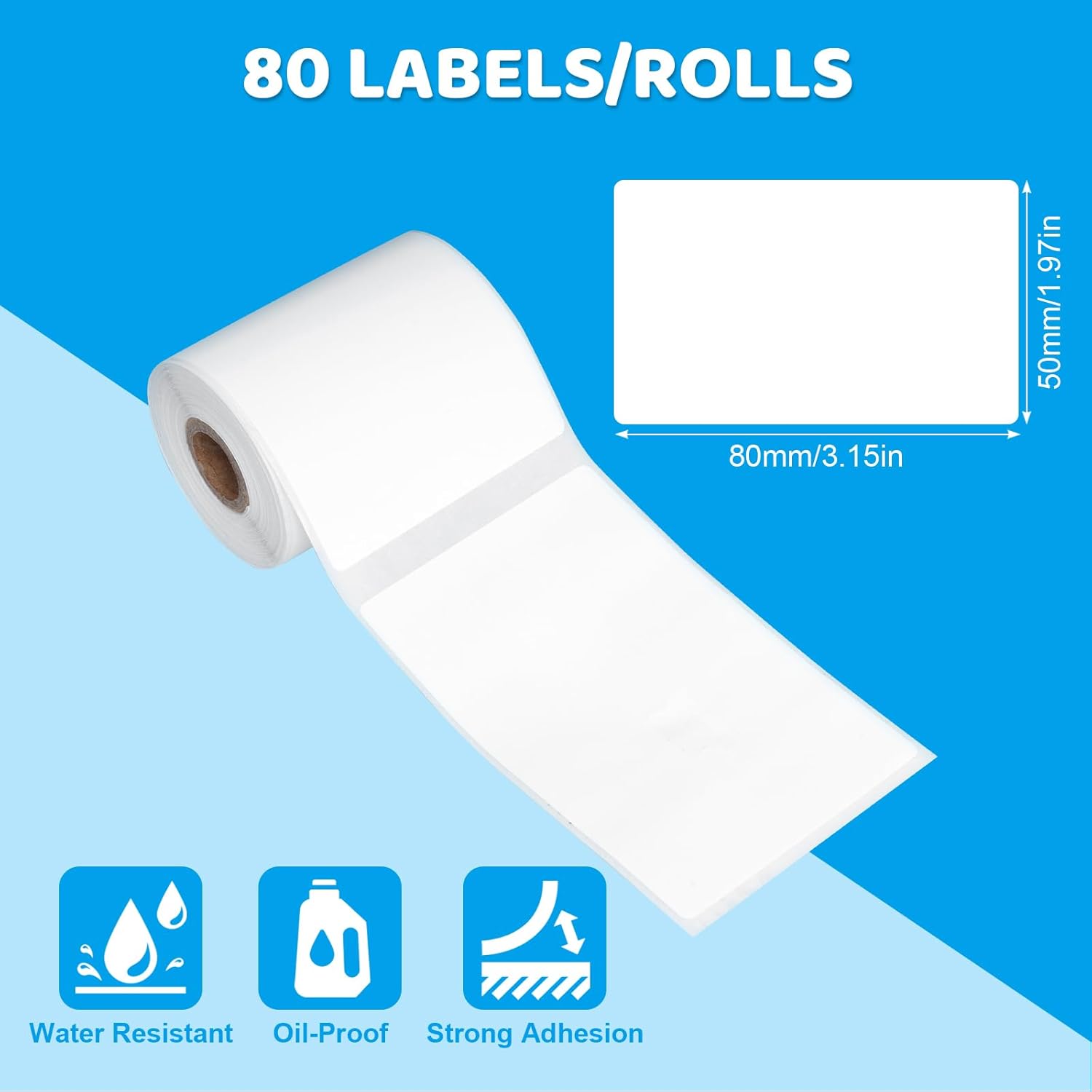 3 Rolls Label Tape Thermal Label Tape Label Print Stickers 1.97''x3.15''(50x80mm)  Labels Self-Adhesive Label Tape for Label Printers 80 Label Per Roll (White, 1.97"x3.15")