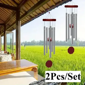 2Pcs/Set Memorial Wind Chimes Outdoor Large Deep Tone, Elegant Sympathy Personalized Wind Chime with 6 Tuned Tubes for Garden Patio Balcony Home, Great for Halloween Decor, Father's Day Gift