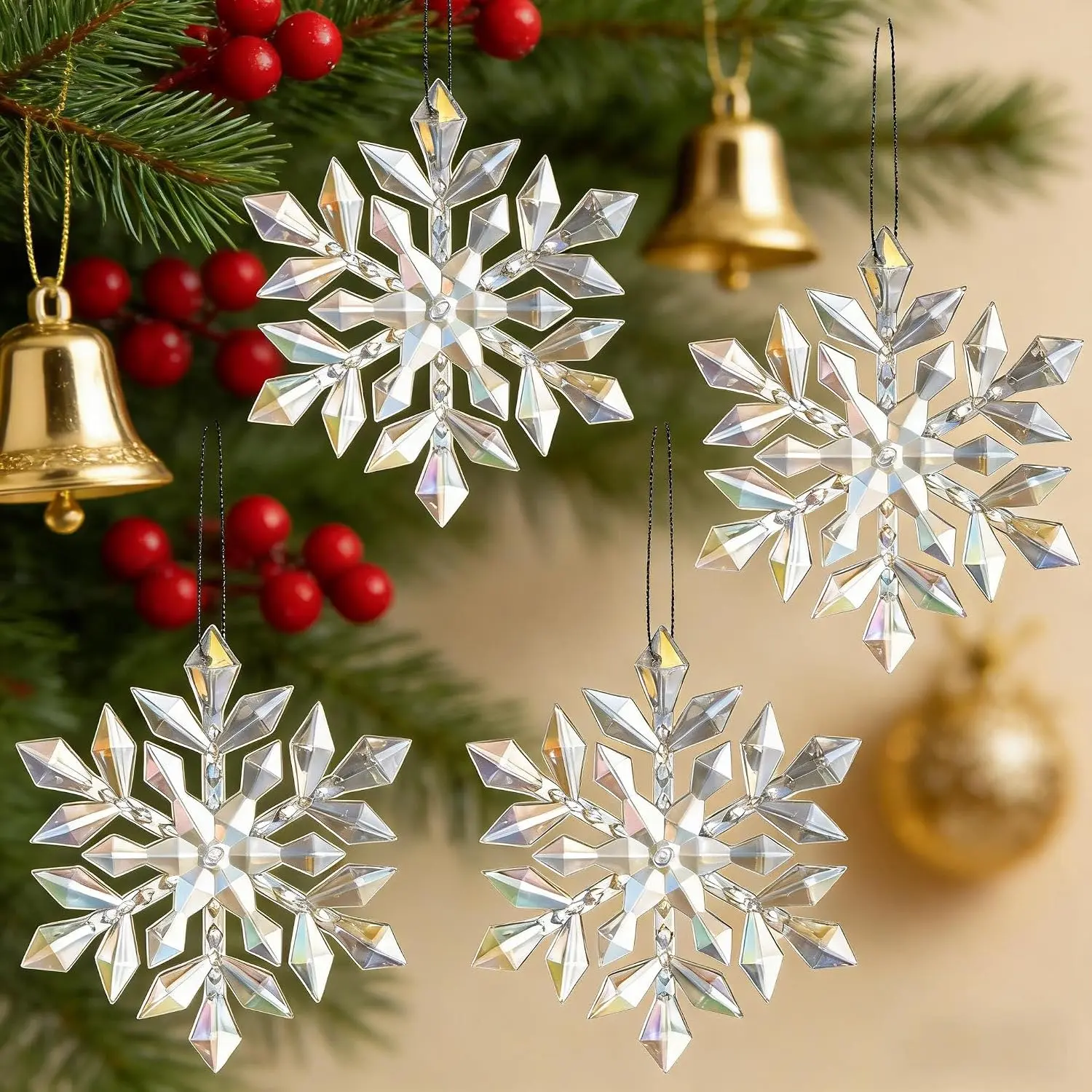 4 count  Snowfake Decorations  Snowflakes Ornaments Window Snowflake Plastic  Ornament Christmas Tree Indoor Outdoor Holiday Decor