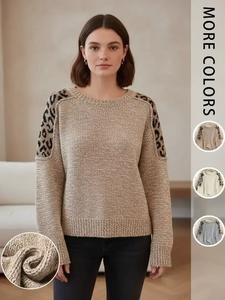 women's leopard print sweater, casual long sleeve round neck jumper for fall & winter, fashion ladies' knitwear for daily wear