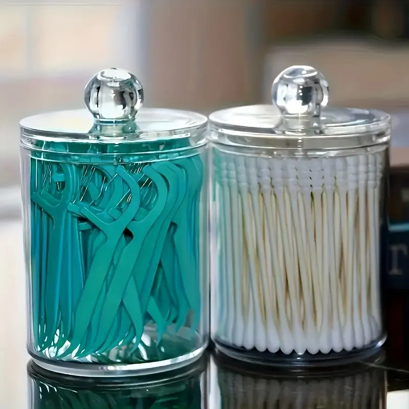 Transparent acrylic cotton swab toothpick storage box - Transparent cosmetic organizer, suitable for bathroom accessories and makeup storage on vanity table