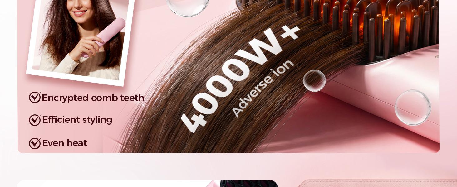 Go Brush - Pro for Short Hair - 2026 Upgraded Cordless Straightening Brush with 30s Fast Heat, 3 Temperature Settings, Ionic & Ceramic Care, 2500mAh USB-C Rechargeable for Frizz-Free Styling (Pink)