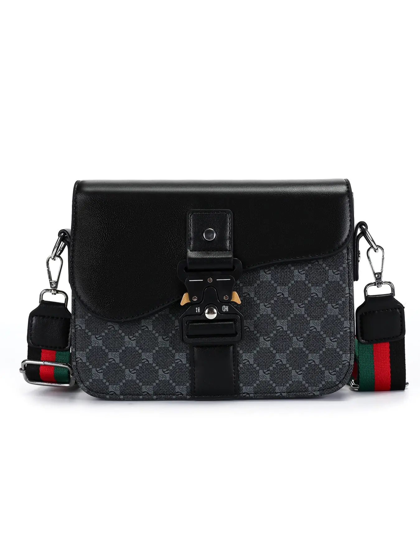 Vintage Rhombus Print Small Square Bag, Trendy Colorblock Webbing Shoulder Strap Crossbody Bag, Elegant Lock Closure Single Shoulder Bag