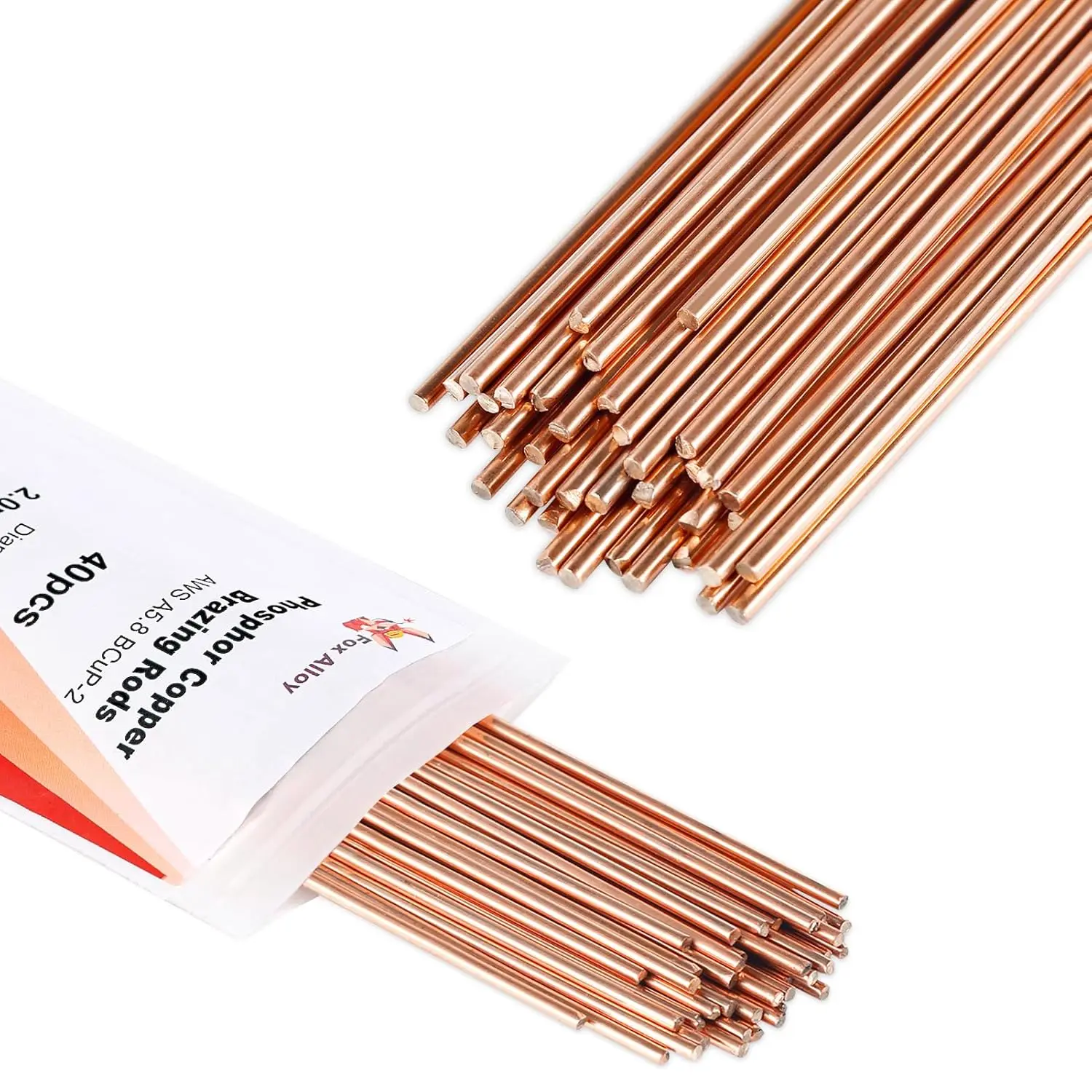 40pcs BCuP-2 Phos Copper Brazing Rods - 2mm (5/64") Diameter, Air Self-Fluxing Brass Rod Form, TIG Arc for Copper Surfaces, HVAC Repair, Air-Conditioning Refrigeration Machines