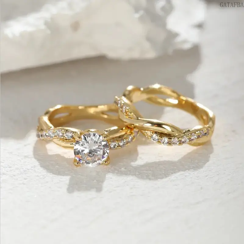 New Twist Diamond Stackable Ring Set, Fashion Twisted Inlaid Zircon Wedding Engagement Finger Jewelry for European American Women